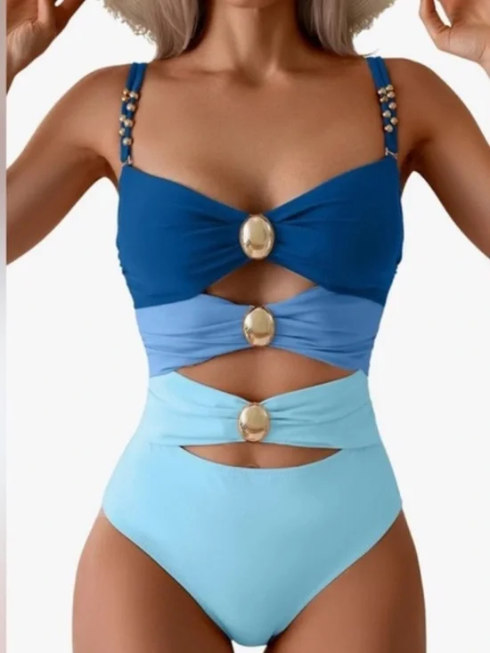 Blue Gradient One-Piece Swimsuit with Gold Accents Large NWNT - Picture 1 of 3